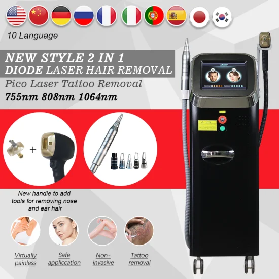 Dispositivo portátil profissional de titânio de gelo 1064 808nm diodo 2 em 1 1600W máquina indolor de remoção de pelos de diodo laser 808 para o corpo